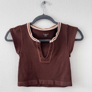 Brown Ribbed Crop Top